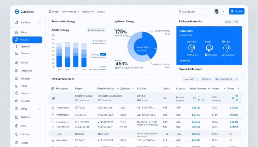 Interactive dashboard displaying solar and wind energy performance data with graphs and charts