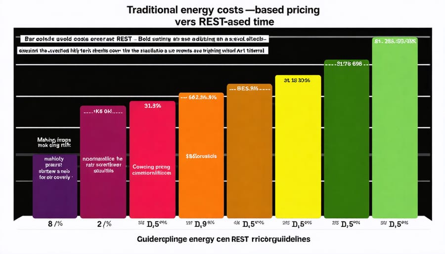 Financial comparison chart showing cost savings between traditional and REST energy pricing