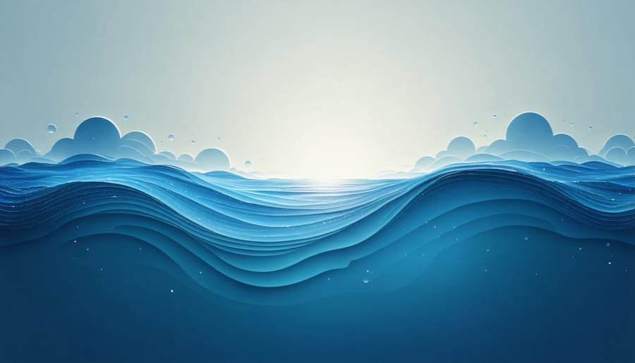 Computer-generated visualization of ocean current patterns and temperature gradients in a regional ocean modeling system