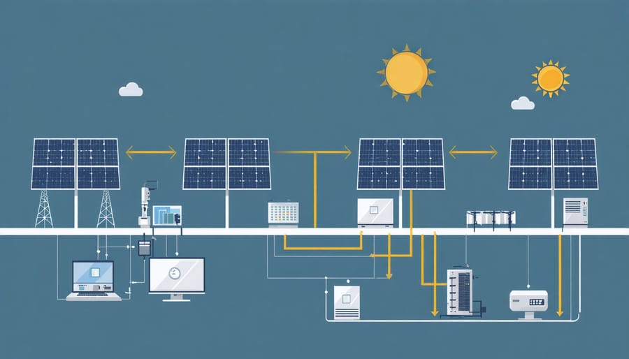 Schematic diagram of solar power system integration with industrial automation infrastructure