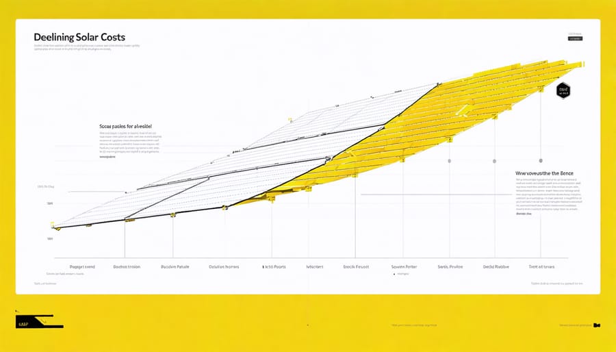 Graph depicting solar technology cost reduction and efficiency improvements over time