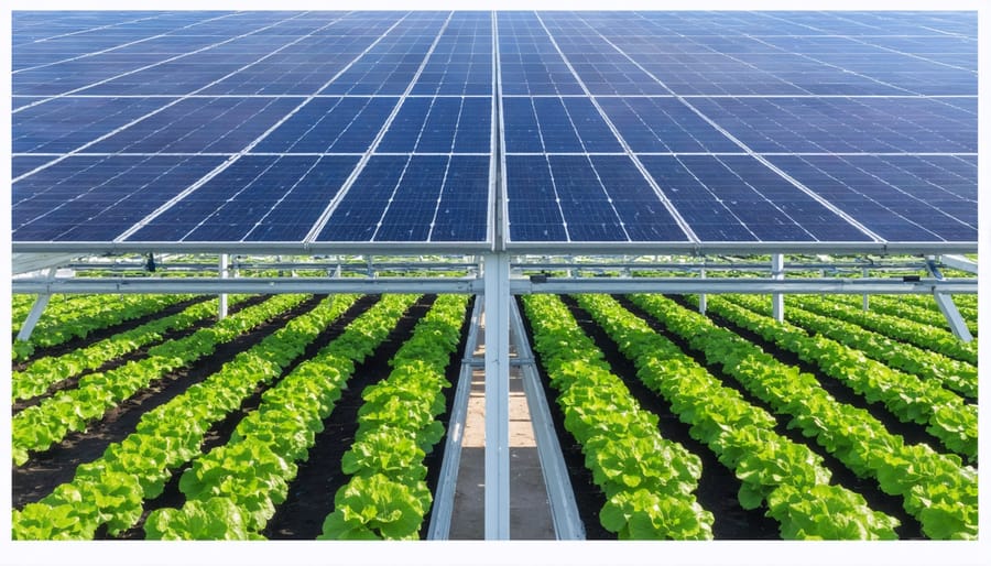 Agrivoltaic system combining solar panels with greenhouse farming