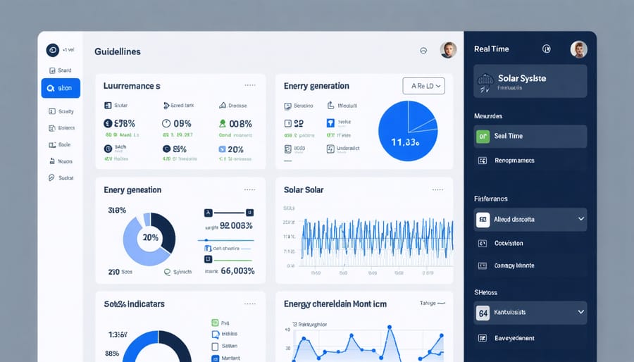 Modern solar monitoring dashboard displaying performance analytics and system status