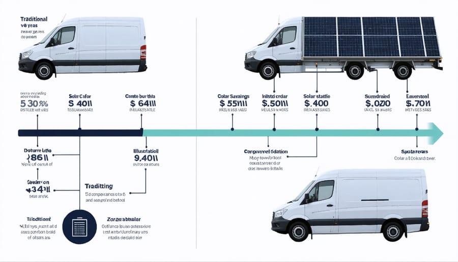 Cost comparison chart displaying ROI benefits of solar-powered vans versus conventional vans