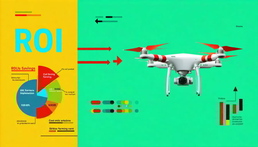 Visual chart displaying financial benefits and ROI statistics of agricultural drone usage