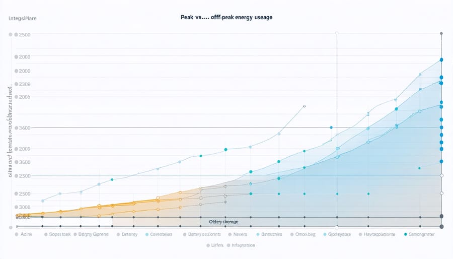Graph illustrating energy demand patterns and storage-based load shifting throughout a 24-hour period