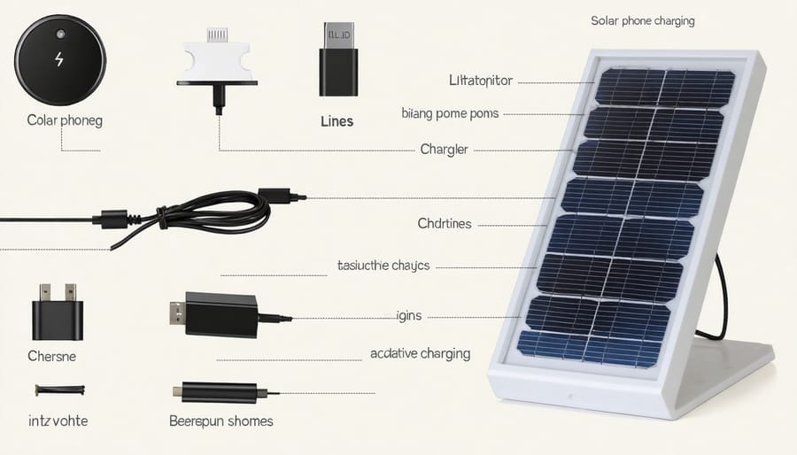 Step-by-step assembly of a portable solar phone charger with labeled parts