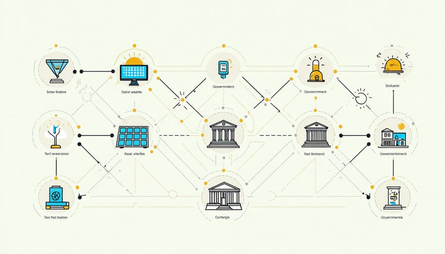 Visual diagram of cross-sector collaboration in solar industry showing connected stakeholders