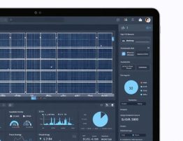 Illustration of solar design software displaying a solar panel layout with 3D modeling and shading analysis, complemented by charts for efficiency and cost-benefit analysis.