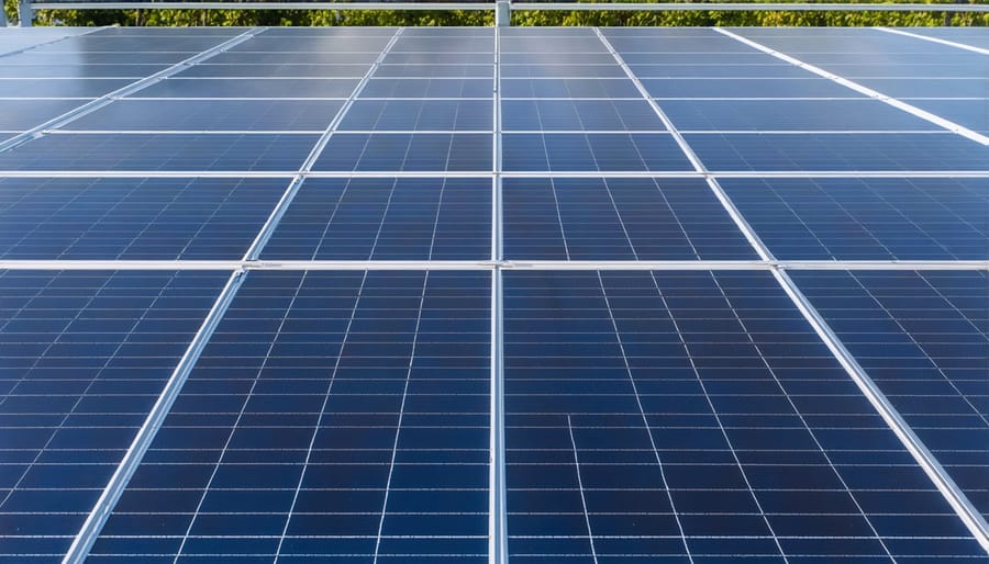 Technical inspector using testing equipment to check solar panel quality on production line