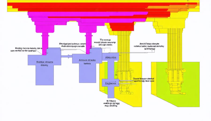 Infographic showing various revenue streams from energy storage including grid services and demand management