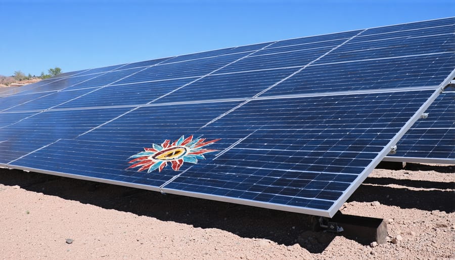 Solar farm on tribal territory featuring culturally-inspired panel arrangement