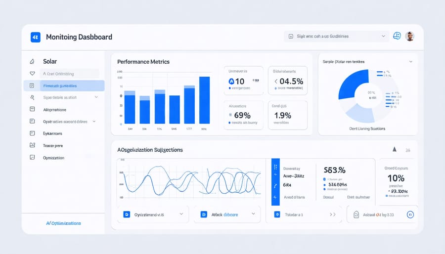 Smart solar monitoring system dashboard displaying real-time performance data and AI insights