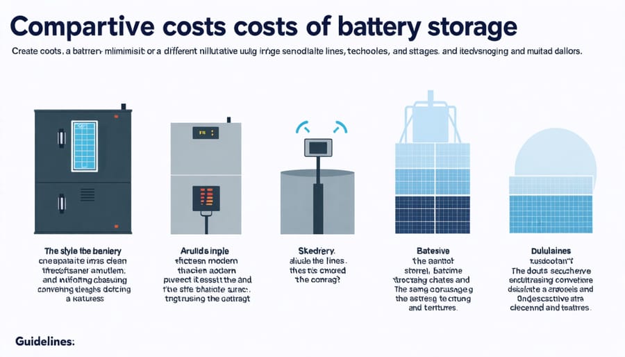 Bar graph comparing cost per kWh for lithium-ion, flow batteries, and other storage technologies