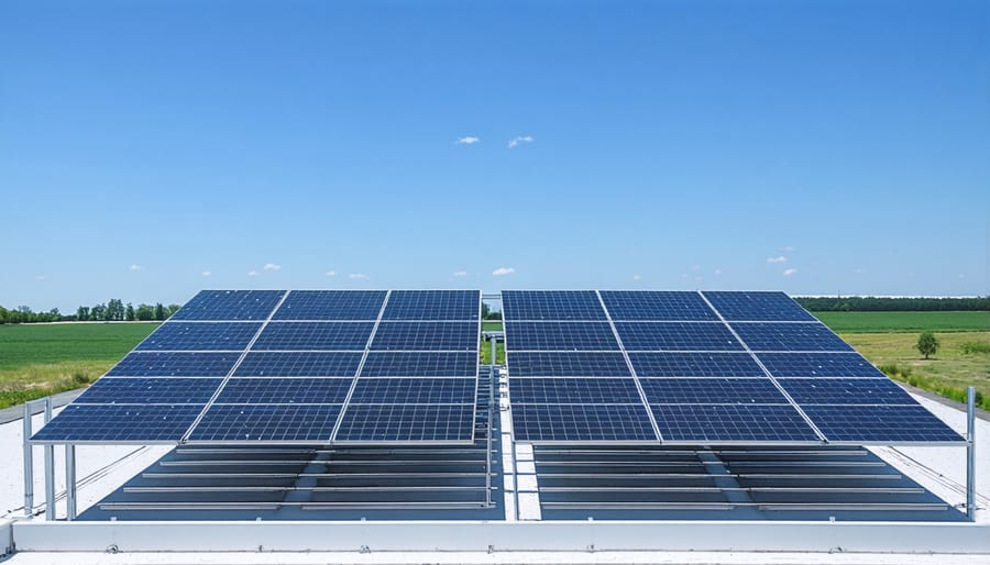 Large commercial battery storage installation next to solar panel array