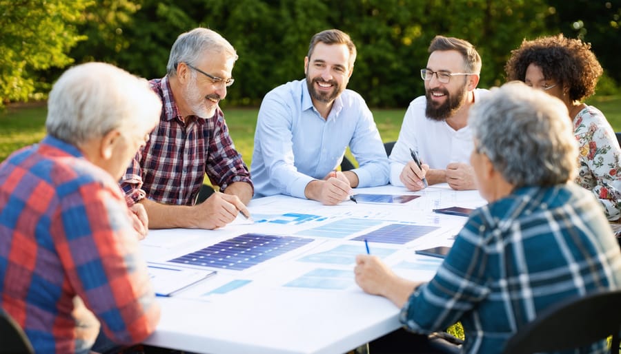 Community members participating in solar microgrid planning meeting