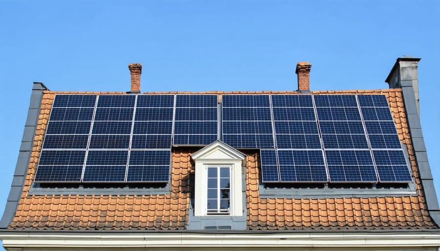 Modern solar installation harmoniously incorporated into traditional building design