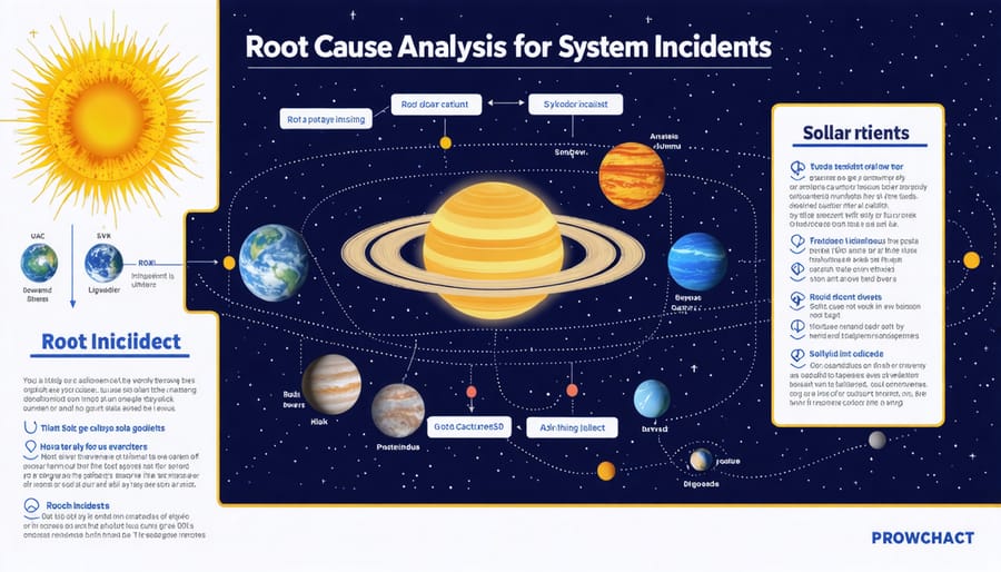 Flowchart diagram illustrating the process of root cause analysis for solar system failures