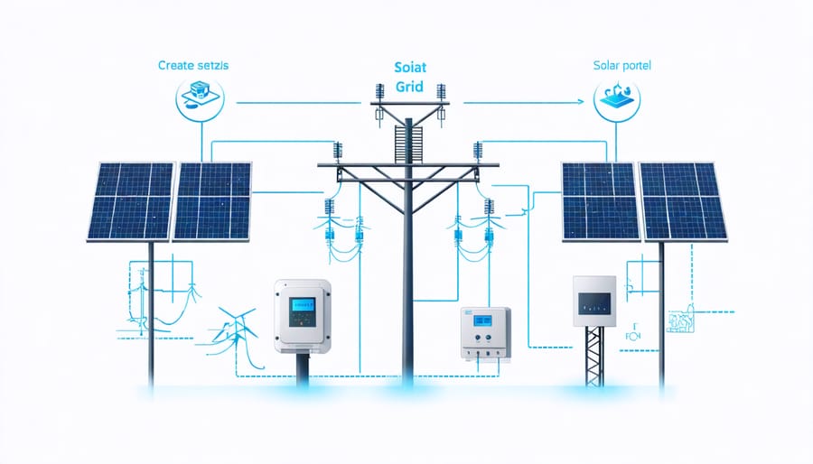 Detailed illustration of smart grid infrastructure components and their connections