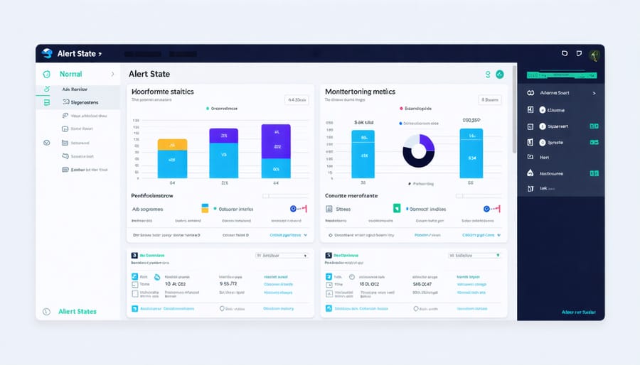 Solar system monitoring dashboard displaying real-time performance data and alert notifications