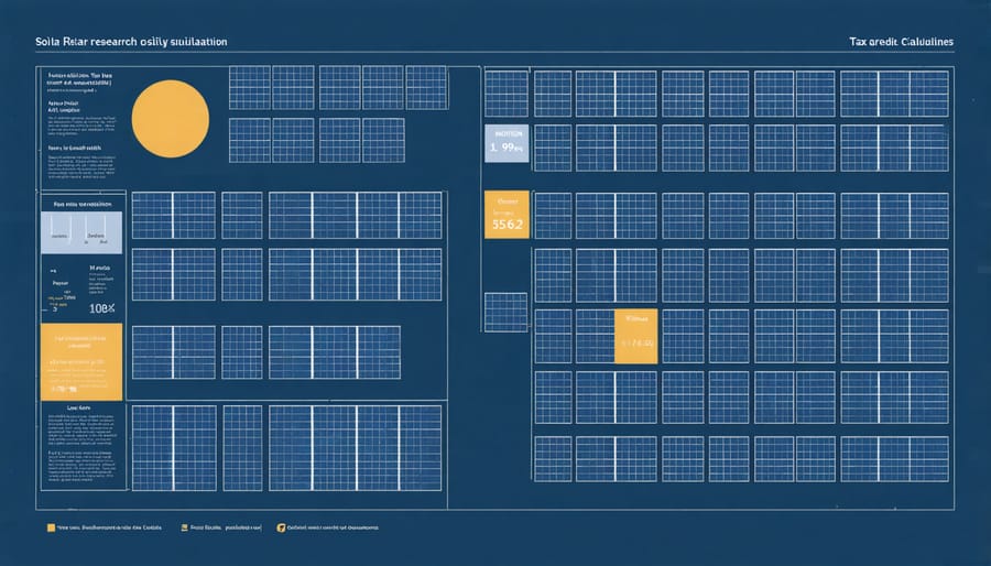 Visual representation of solar R&D tax credits with laboratory and financial elements
