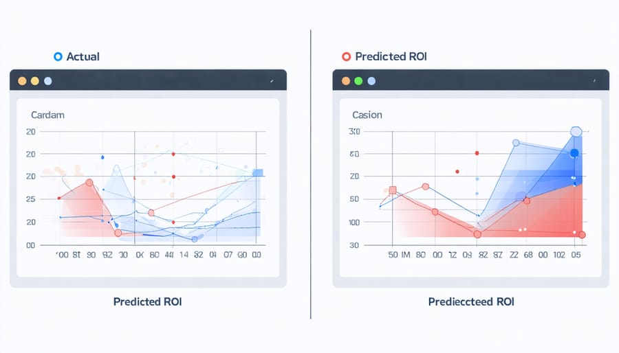 Interactive ROI comparison charts showing predicted and actual solar system performance