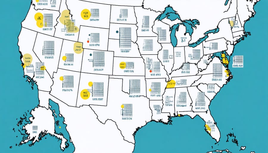 US map showing different solar R&D incentives by state with color-coded regions