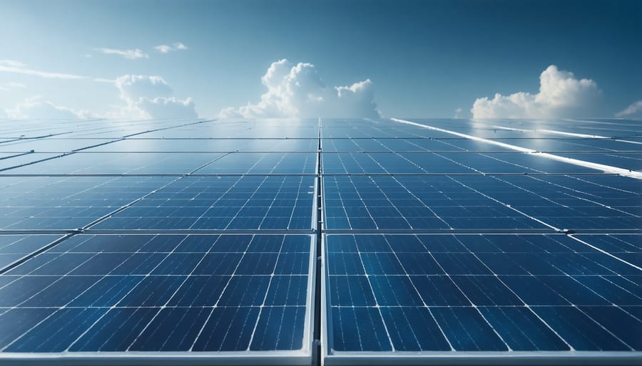 Business professional using digital tablet to manage blockchain-secured solar energy transactions