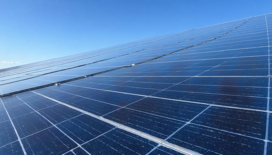 Business leader standing confidently in front of commercial solar installation