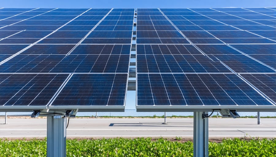 Commercial rooftop solar panel array with battery storage units