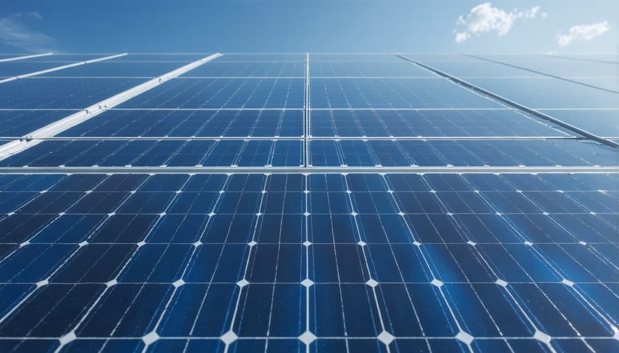 Stack of used solar panels showing normal weathering from commercial installations