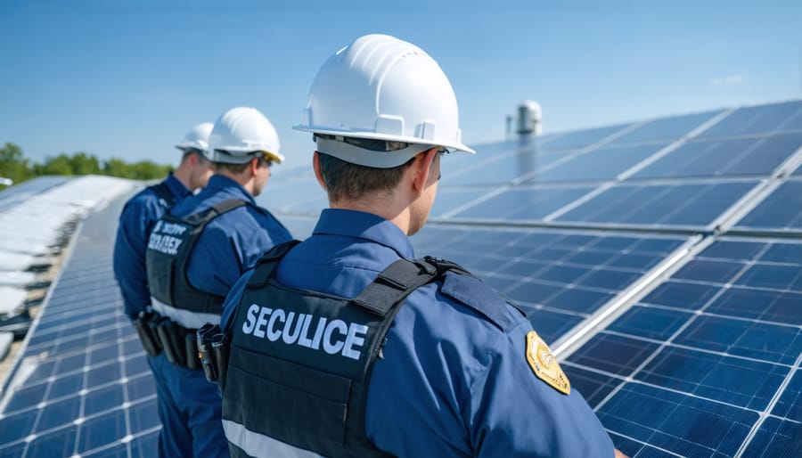 DOE security police officer patrolling commercial solar facility perimeter