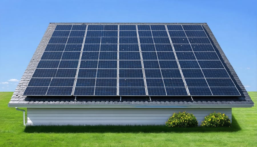 Close-up detail of modern high-efficiency solar panel cells and surface