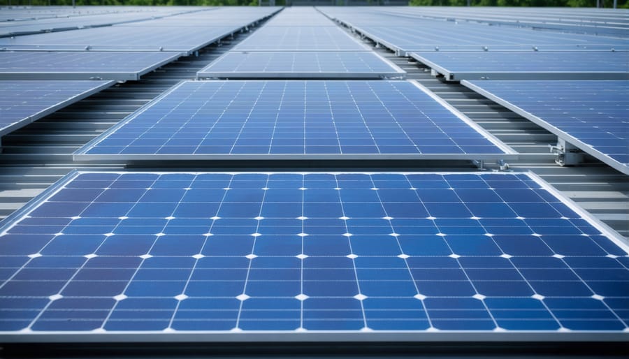 Factory manager reviewing energy data on tablet in modern manufacturing facility