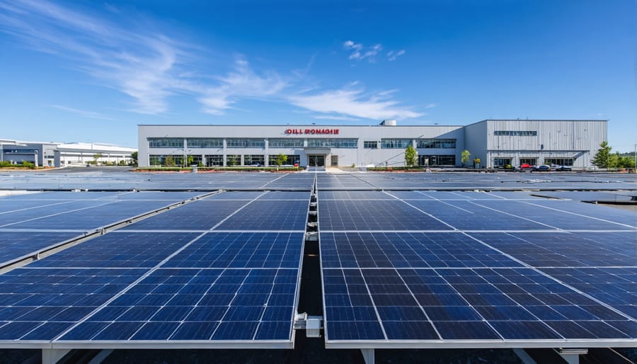 Active manufacturing facility interior with production equipment and workers