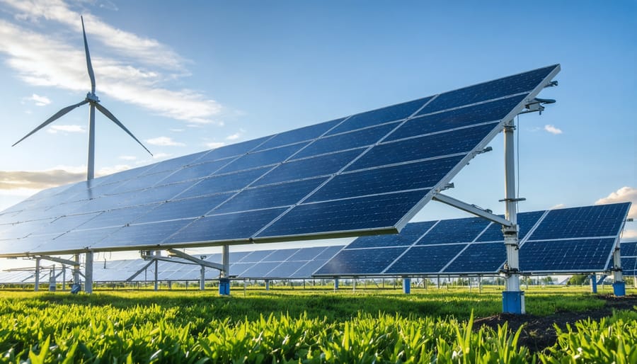 Facility manager monitoring microgrid performance on digital tablet in equipment room