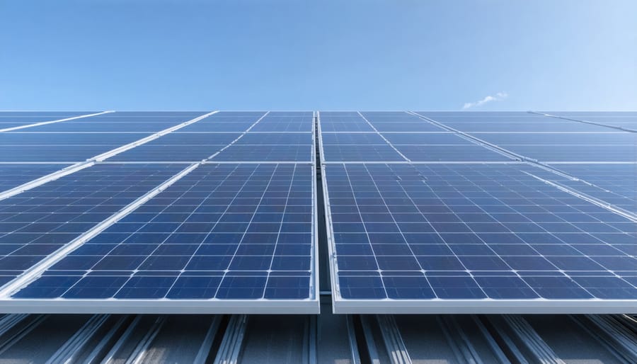 Business professional reviewing solar energy performance data on tablet device