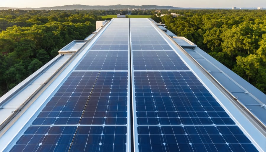 Close-up of solar panels and battery systems integrated on bus rooftop