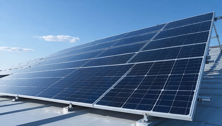Solar technician performing electrical testing on decommissioned solar panel
