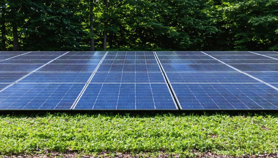 Business professionals collaborating at commercial solar installation site