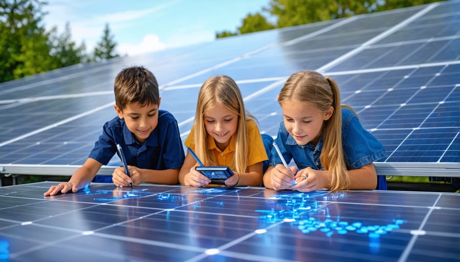 Students analyzing solar energy monitoring data in classroom setting