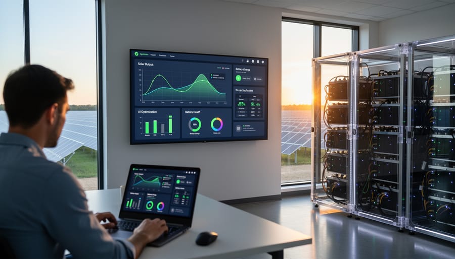 Modern home battery storage system installed in residential garage