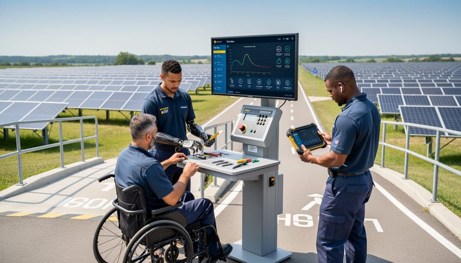Wheelchair-accessible solar monitoring control panel with ergonomic interface design