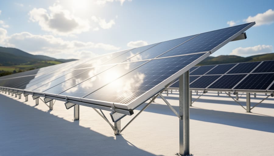 Close-up of bifacial solar cell showing light transmission through advanced photovoltaic materials