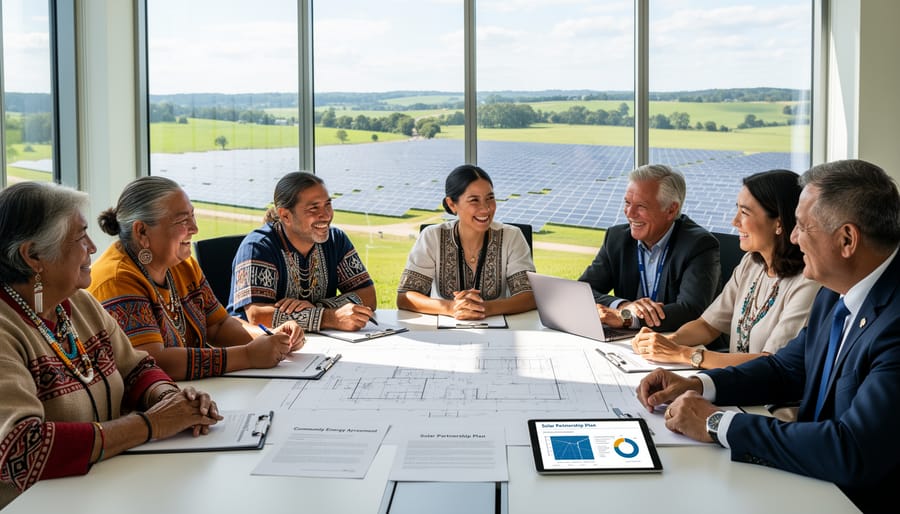 Indigenous leaders meeting with government and business representatives to discuss solar energy partnership