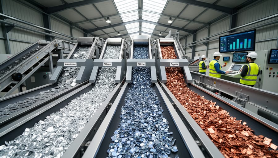 Robotic equipment separating valuable materials from solar panel components