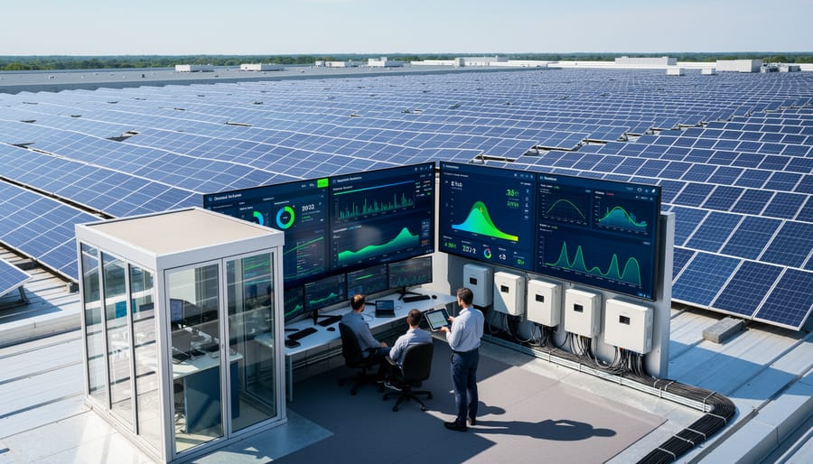 Well-maintained commercial solar installation on modern building rooftop