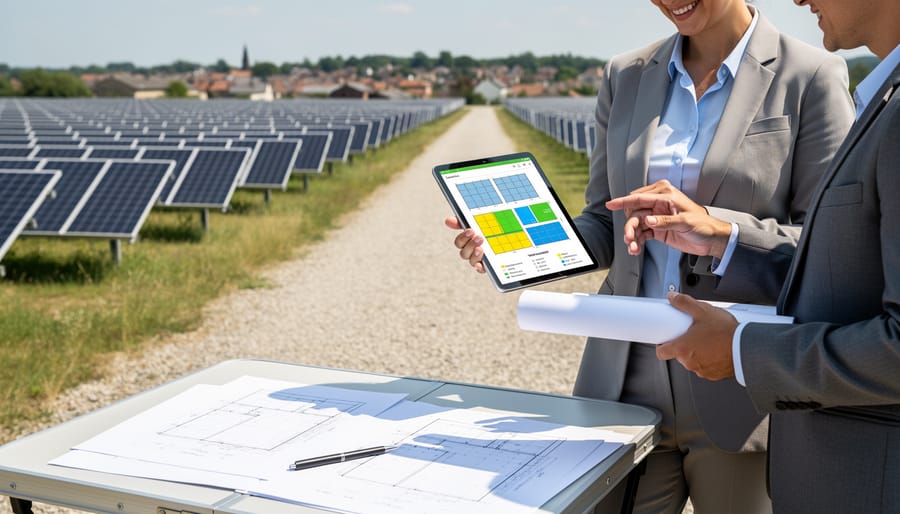 Business professional contemplating energy decisions while looking at city view