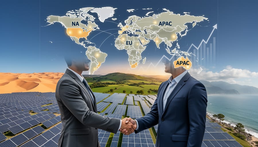 Aerial view of multiple commercial solar installations forming diversified portfolio
