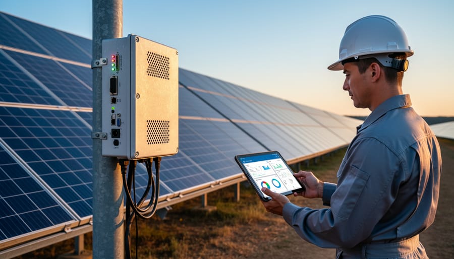 Edge computing hardware installed in solar monitoring equipment cabinet
